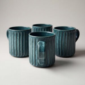 Fluted Stoneware Mugs, Set of 4